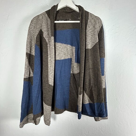 Nic+Zoe Womens Colorblock Open Front Cardigan Sweater Size Large Gray Blue Knit - Picture 1 of 7